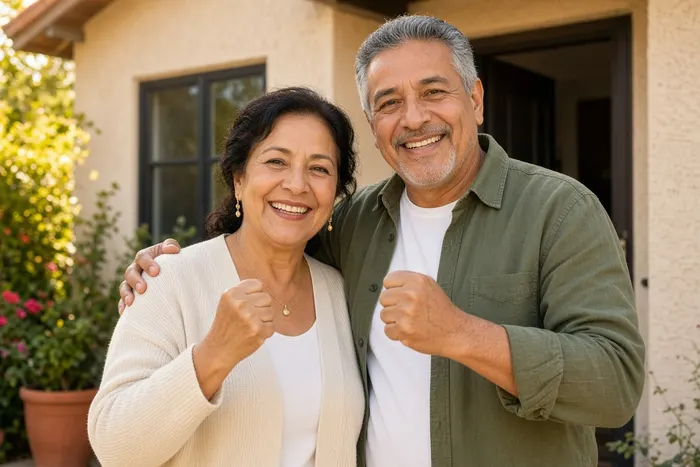 Happy couple outside their California home after a fast cash offer